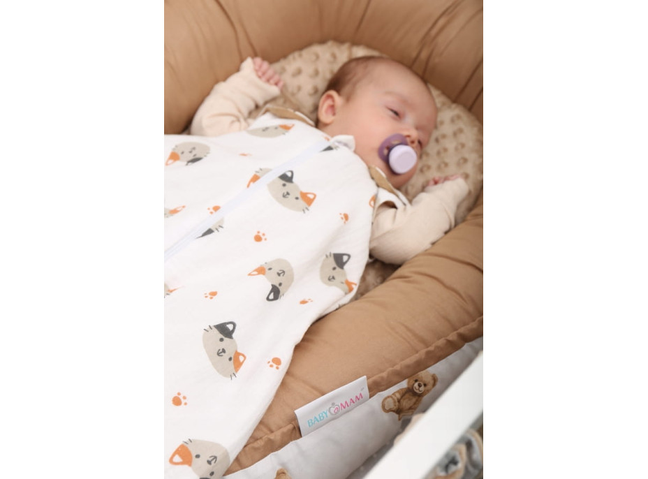Obojstranné hniezdočko (kokon) pre bábätko - BABYMAM PREMIUM set 7v1 - Medvedík Teddy s béžovou minkami