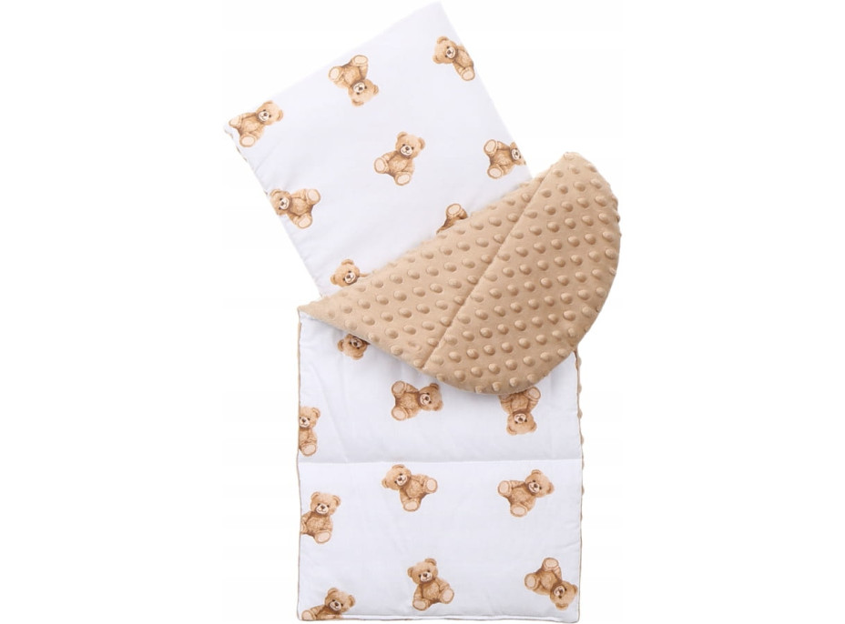 Obojstranné hniezdočko (kokon) pre bábätko - BABYMAM PREMIUM set 7v1 - Medvedík Teddy s béžovou minkami