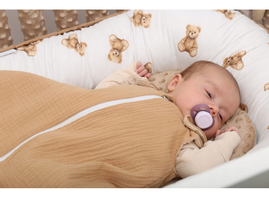 Obojstranné hniezdočko (kokon) pre bábätko - BABYMAM PREMIUM set 7v1 - Medvedík Teddy s béžovou minkami
