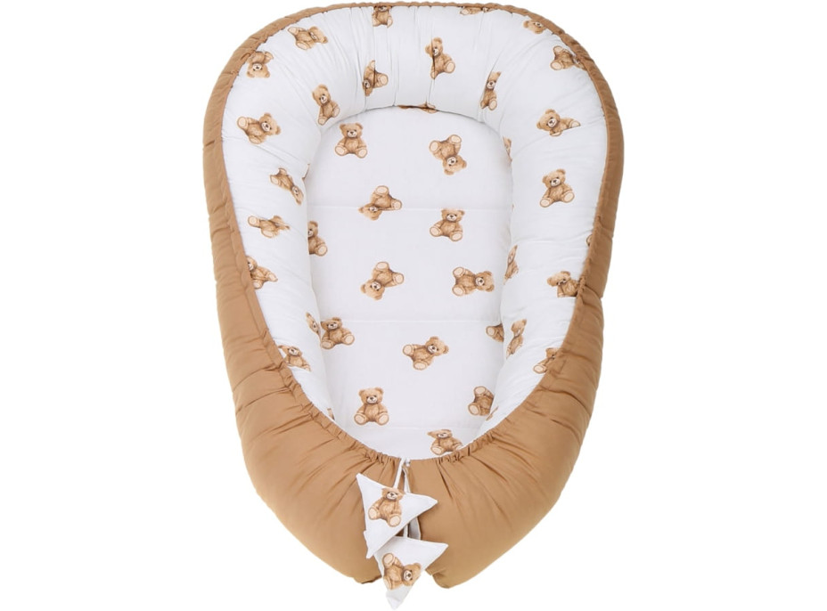 Obojstranné hniezdočko (kokon) pre bábätko - BABYMAM PREMIUM set 7v1 - Medvedík Teddy s béžovou minkami