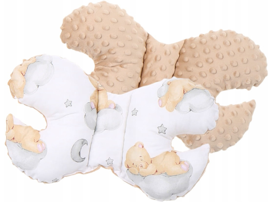 Obojstranné hniezdočko (kokon) pre bábätko - BABYMAM PREMIUM set 7v1 - Medvedík v oblakoch s béžovou minkou
