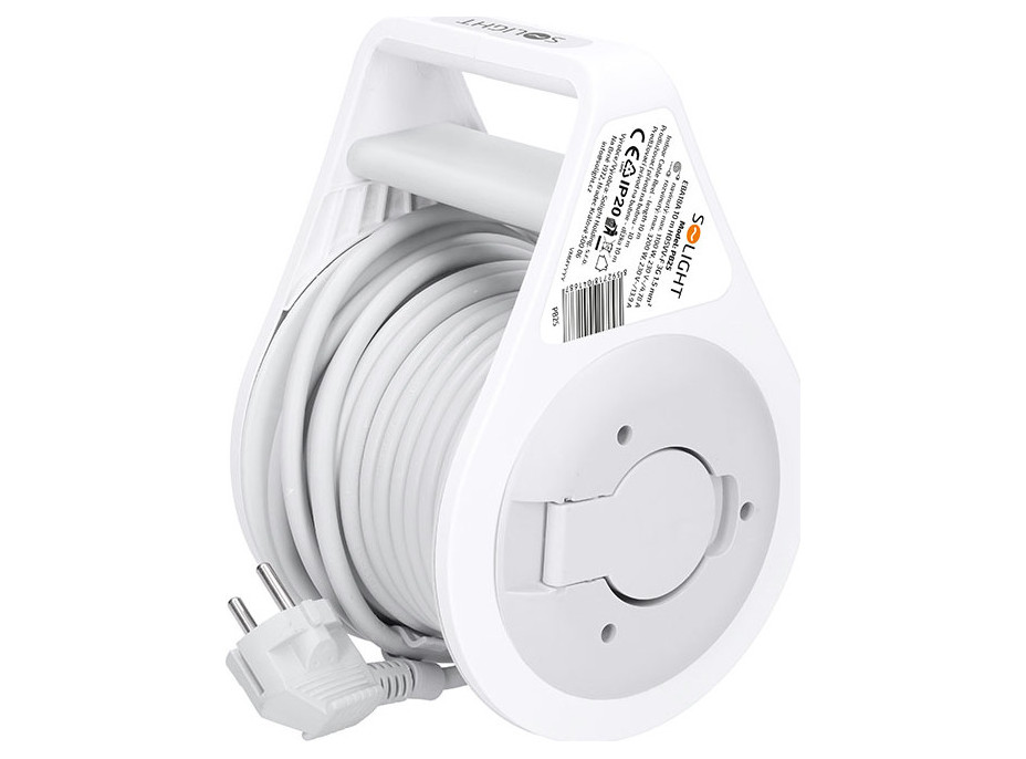 Solight predlžovací prívod na bubne 10m, 3 zásuvky, šedý kábel, 3x 1,5mm2