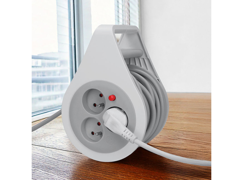 Solight predlžovací prívod na bubne 10m, 3 zásuvky, šedý kábel, 3x 1,5mm2