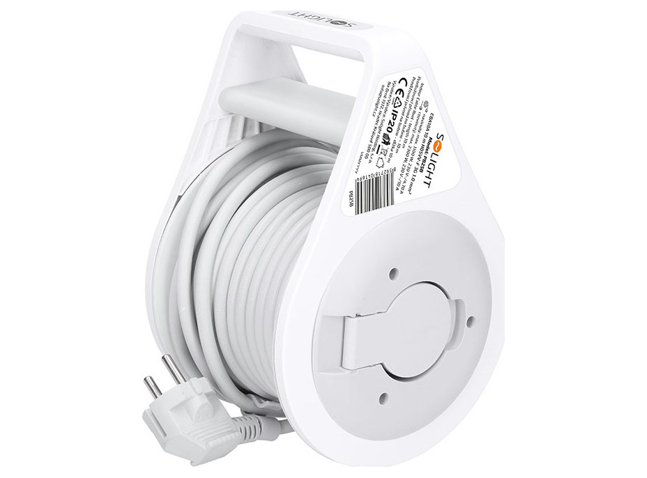 Solight predlžovací prívod na bubne 10m, 3 zásuvky, šedý kábel, 3x 1,0mm2