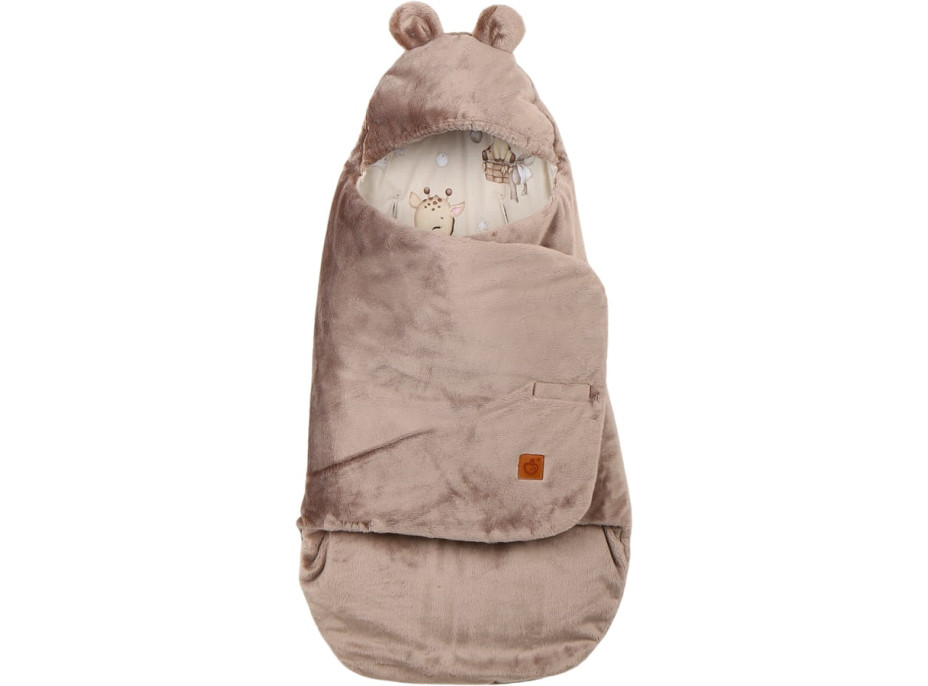 Plyšová zavinovačka s kapucňou BABYMAM do autosedačky - Béžová žirafa/cappuccino