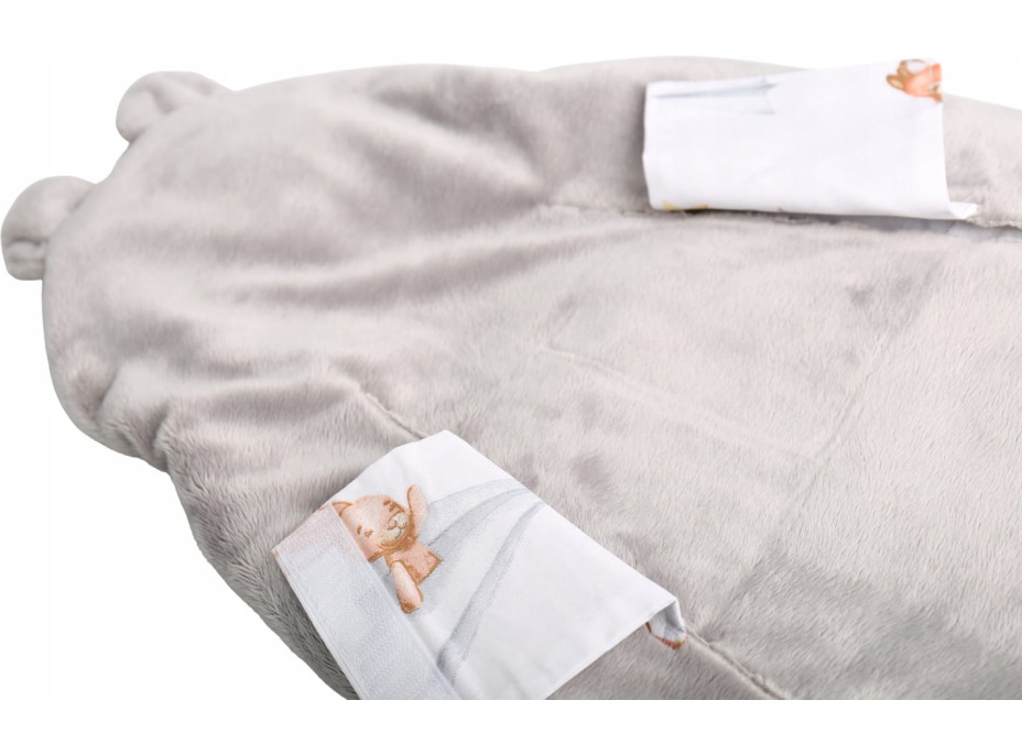 Plyšová zavinovačka s kapucňou BABYMAM do autosedačky - Let lastovičkou/sivá