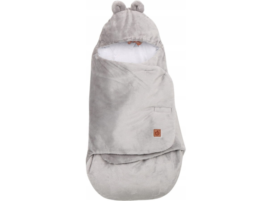 Plyšová zavinovačka s kapucňou BABYMAM do autosedačky - Let lastovičkou/sivá