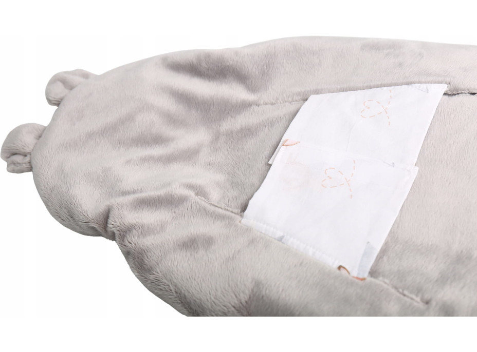 Plyšová zavinovačka s kapucňou BABYMAM do autosedačky - Let lastovičkou/sivá