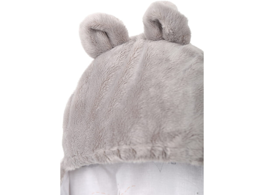 Plyšová zavinovačka s kapucňou BABYMAM do autosedačky - Let lastovičkou/sivá