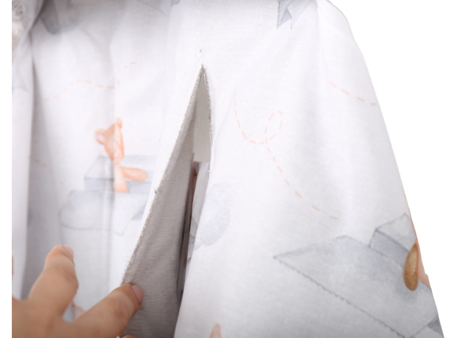 Plyšová zavinovačka s kapucňou BABYMAM do autosedačky - Let lastovičkou/sivá