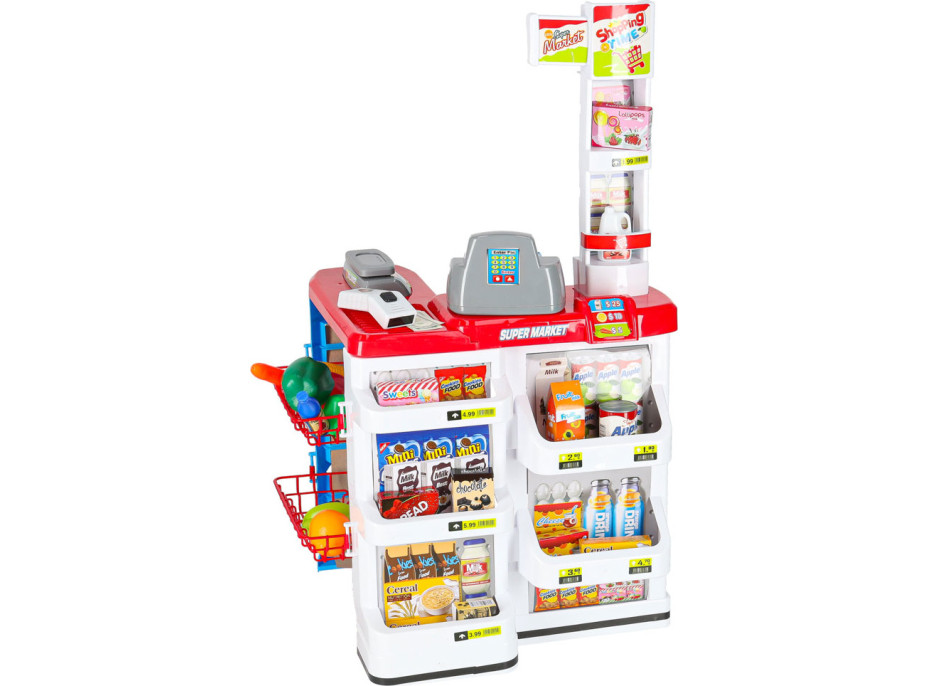 Pokladňa v supermarkete s vozíkom - biela/červená