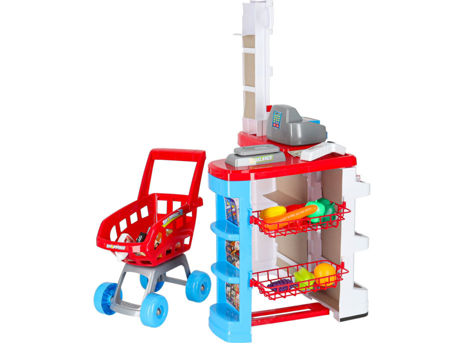 Pokladňa v supermarkete s vozíkom - biela/červená