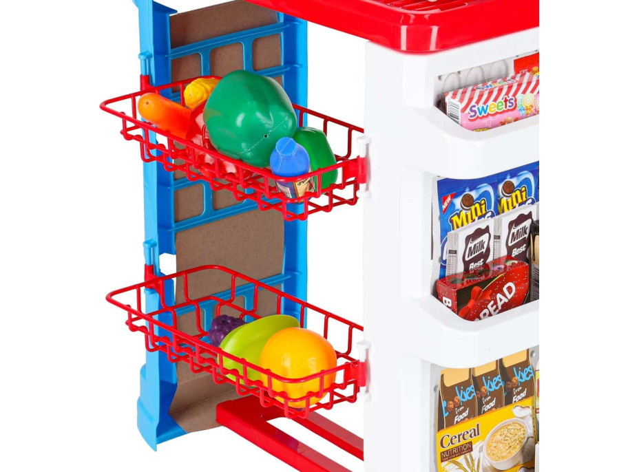 Pokladňa v supermarkete s vozíkom - biela/červená