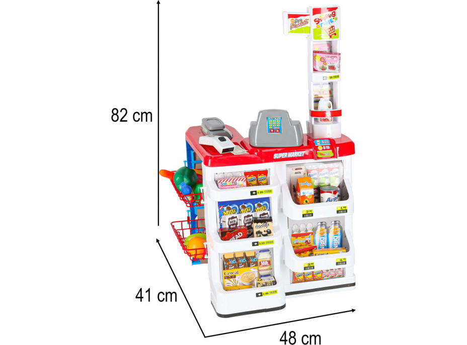 Pokladňa v supermarkete s vozíkom - biela/červená