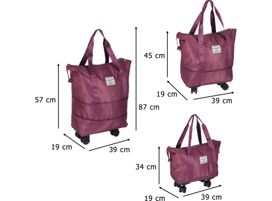 Cestovná taška na kolieskach skladacia cestovná priestranná 3 veľkosti fialová