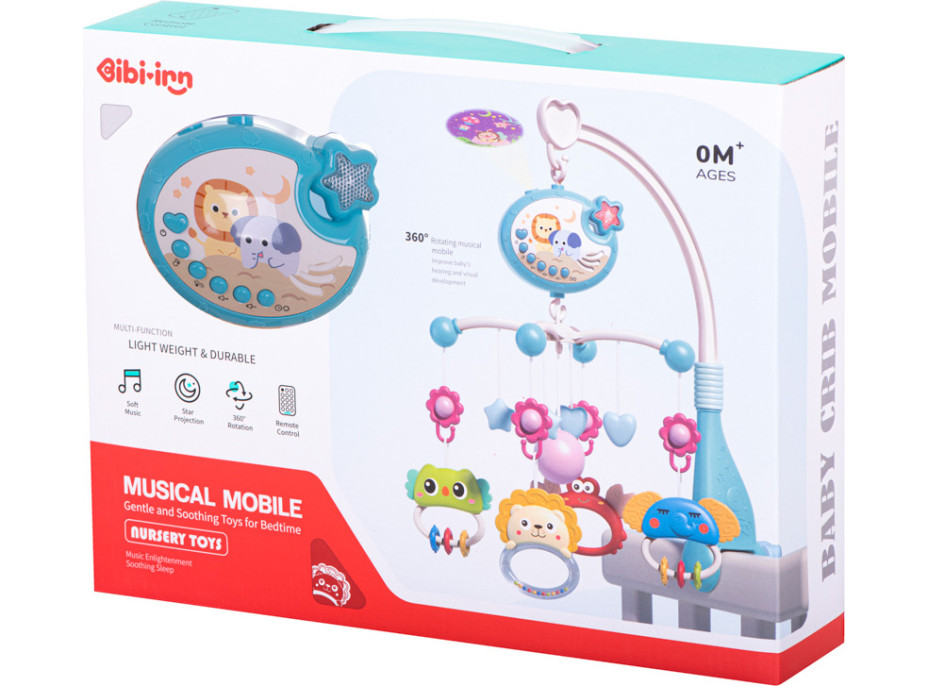 Kolotoč nad postieľku Lullaby Star Design modrý + diaľkové ovládanie