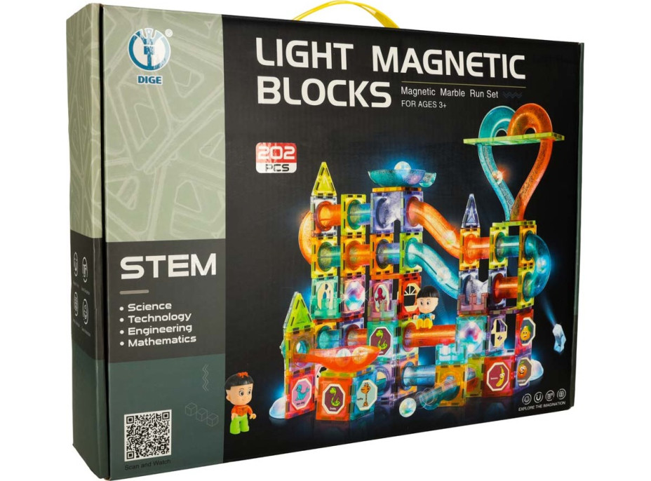Magnetická guličková dráha svietiaca 202 kusov