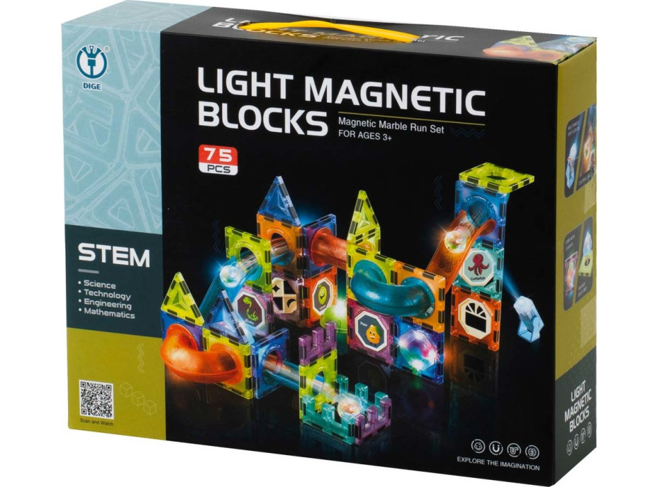 Svietiaca magnetická guličková dráha 75 prvkov