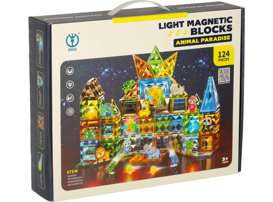 3D magnetické stavebnice svietiace Zvierací park - 124 prvkov