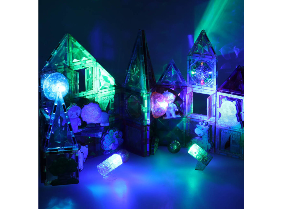 3D stavebné magnetické kocky svietiace Zvierací park - 90 prvkov