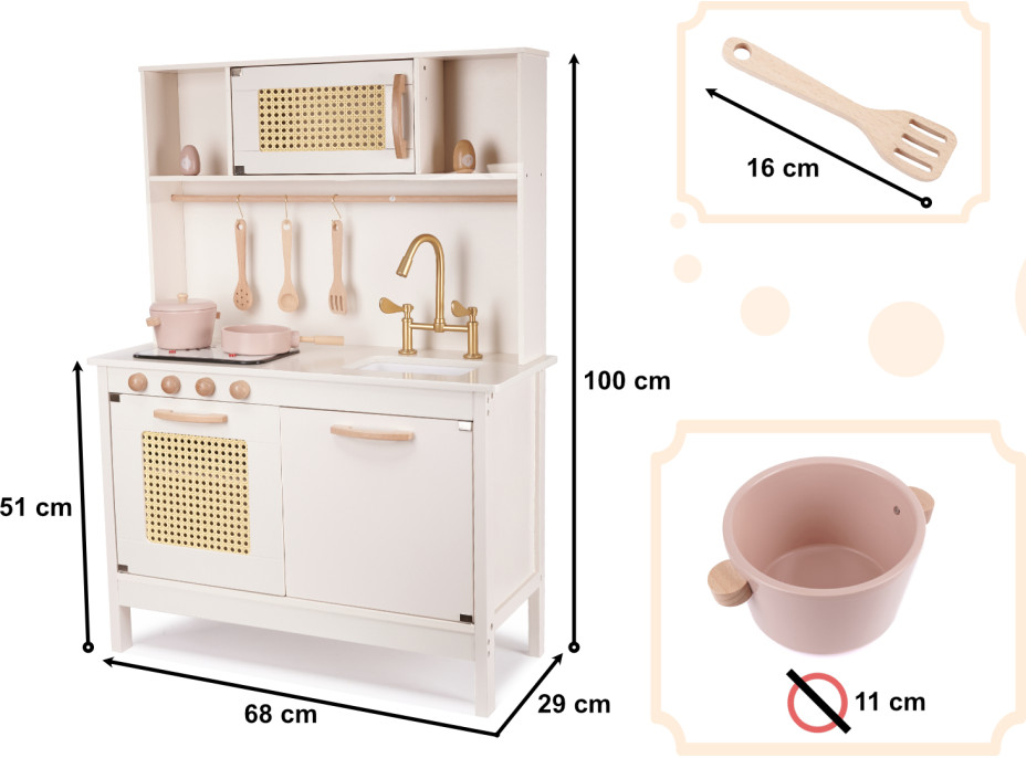 Detská drevená retro kuchynka z MDF s doplnkami BOHO