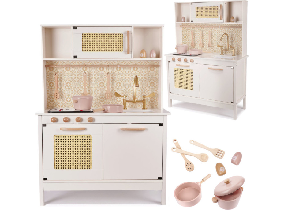 Detská drevená retro kuchynka z MDF s doplnkami BOHO