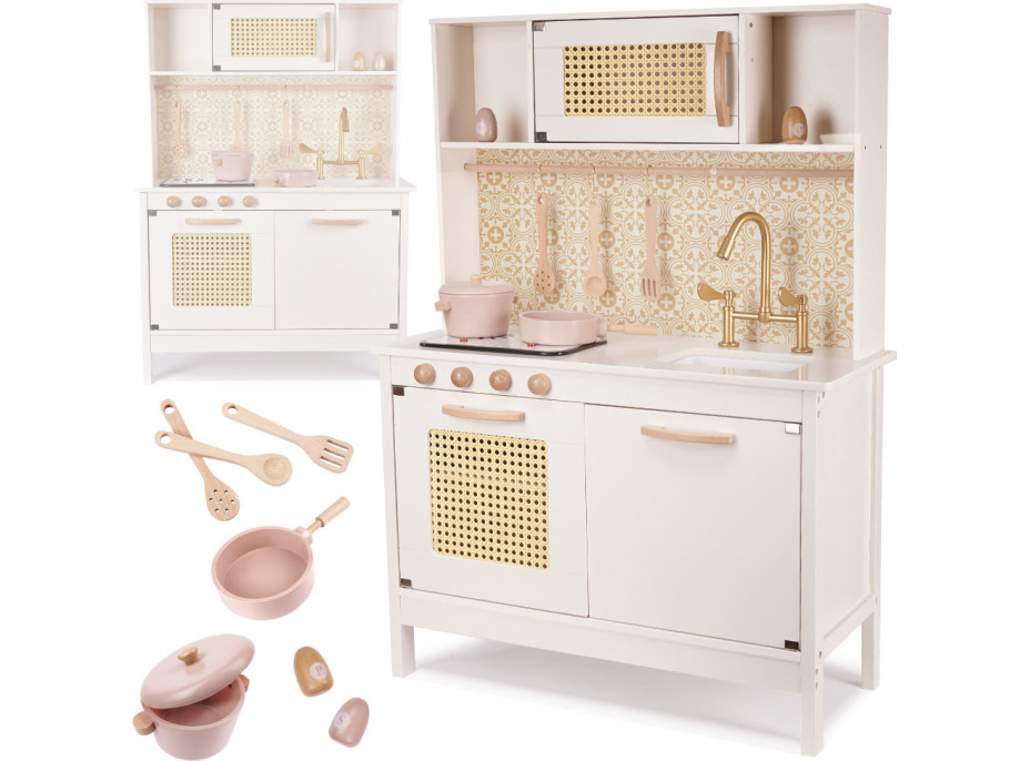 Detská drevená retro kuchynka z MDF s doplnkami BOHO