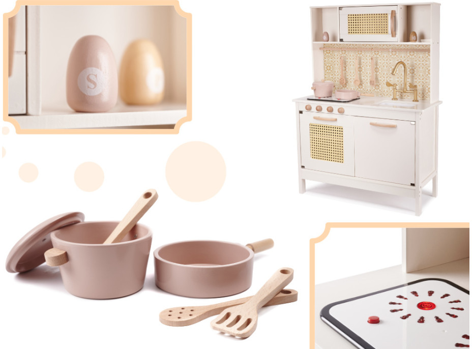 Detská drevená retro kuchynka z MDF s doplnkami BOHO