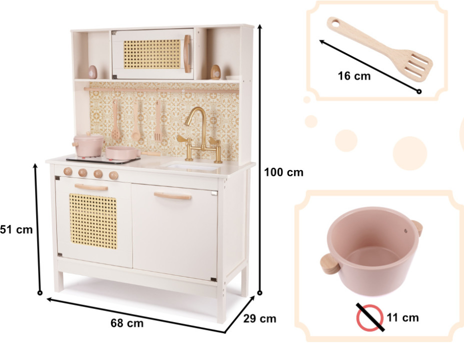 Detská drevená retro kuchynka z MDF s doplnkami BOHO