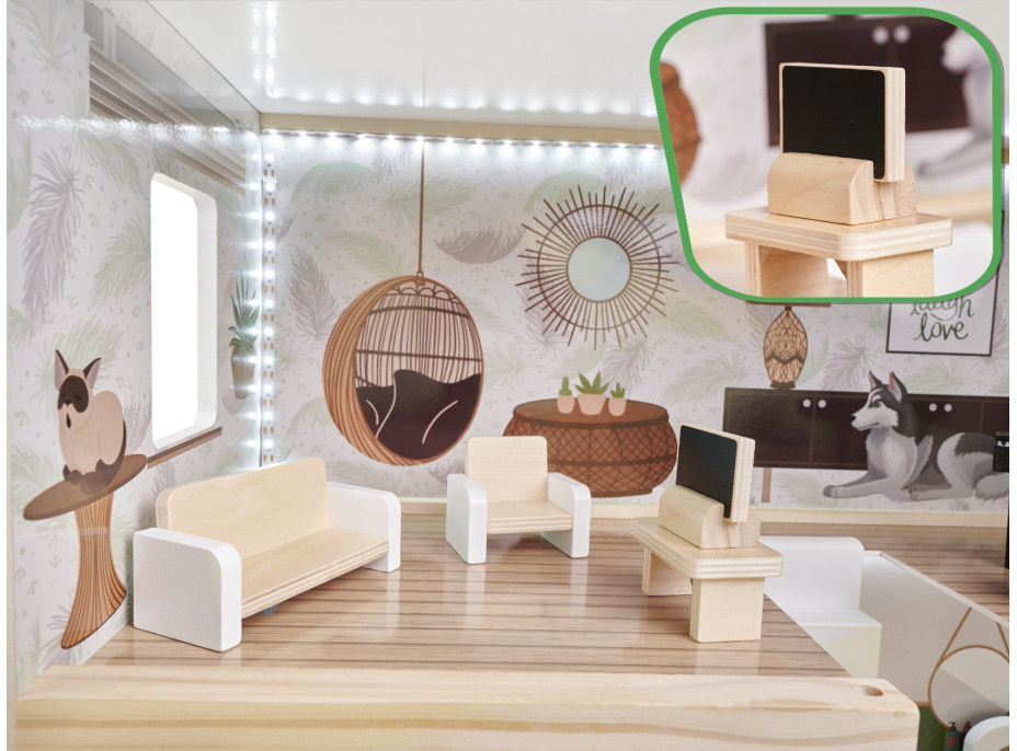 Drevený domček pre bábiky LULILO FLORO boho LED