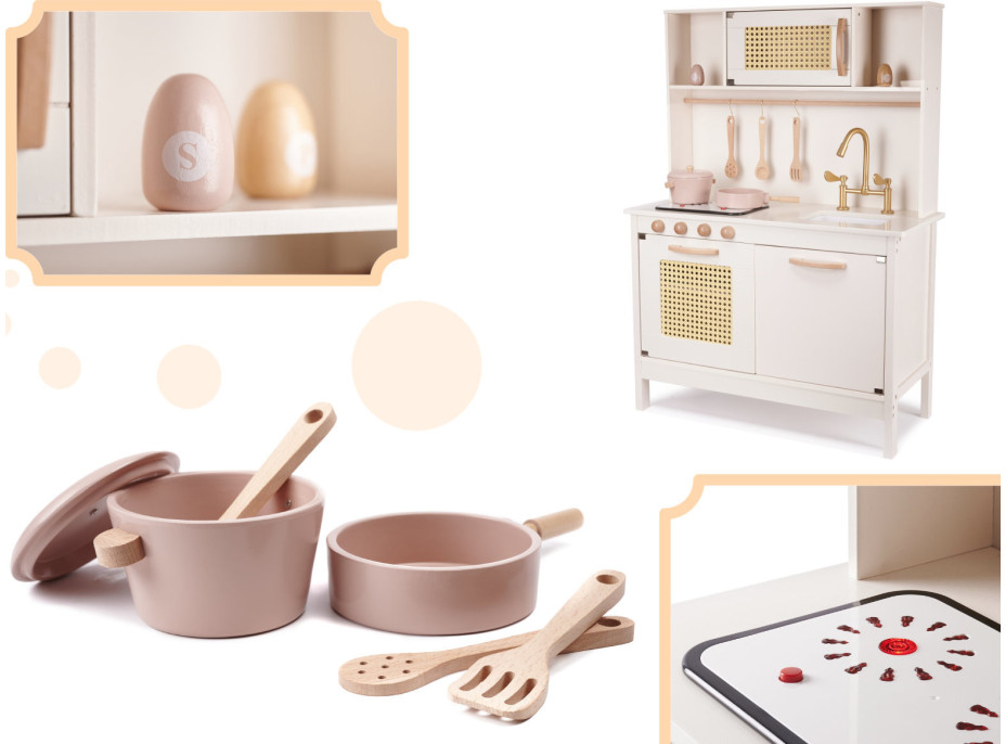 Detská drevená retro kuchynka z MDF s doplnkami BOHO