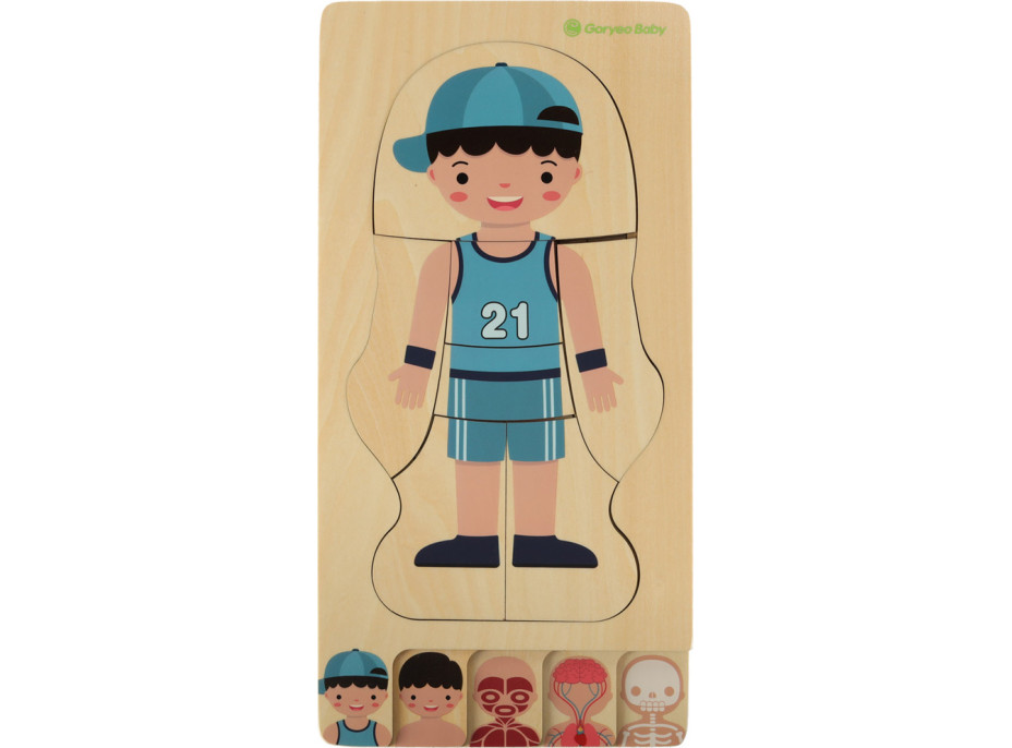 Drevené vrstvené Montessori puzzle Telo - chlapec