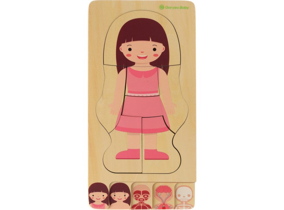Drevené vrstvené Montessori puzzle Telo - dievča