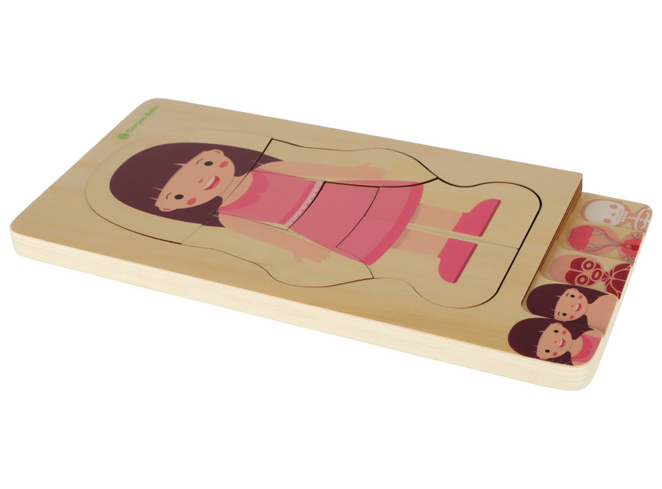 Drevené vrstvené Montessori puzzle Telo - dievča