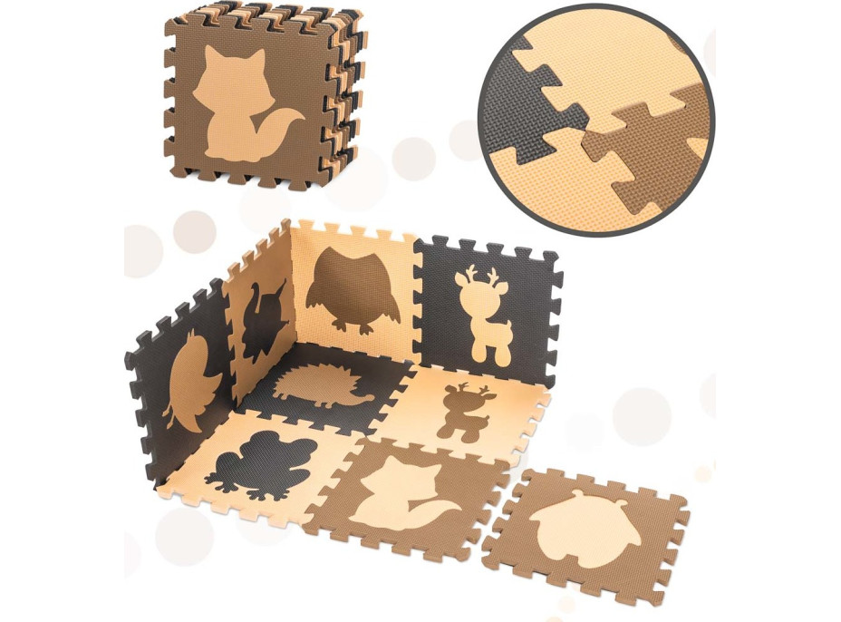 Penová puzzle podložka pre deti 9 prvkov - béžová/hnedá/čierna - 85cm x 85cm x 1 cm