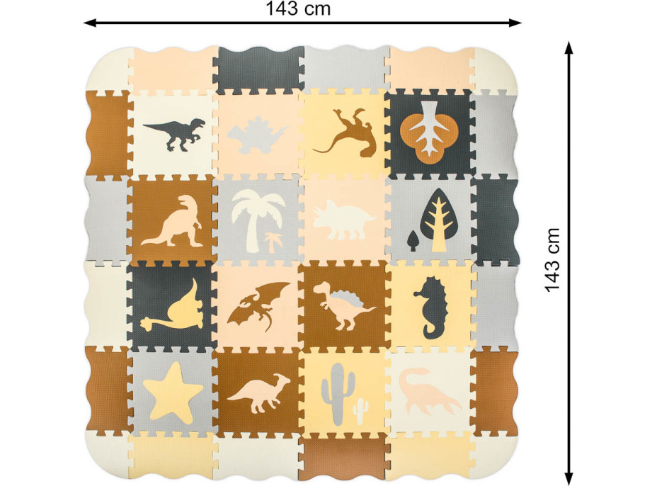 Penová puzzle podložka/ohrádka 36 prvkov - Dinosaury - 143 cm x 143 cm x1 cm