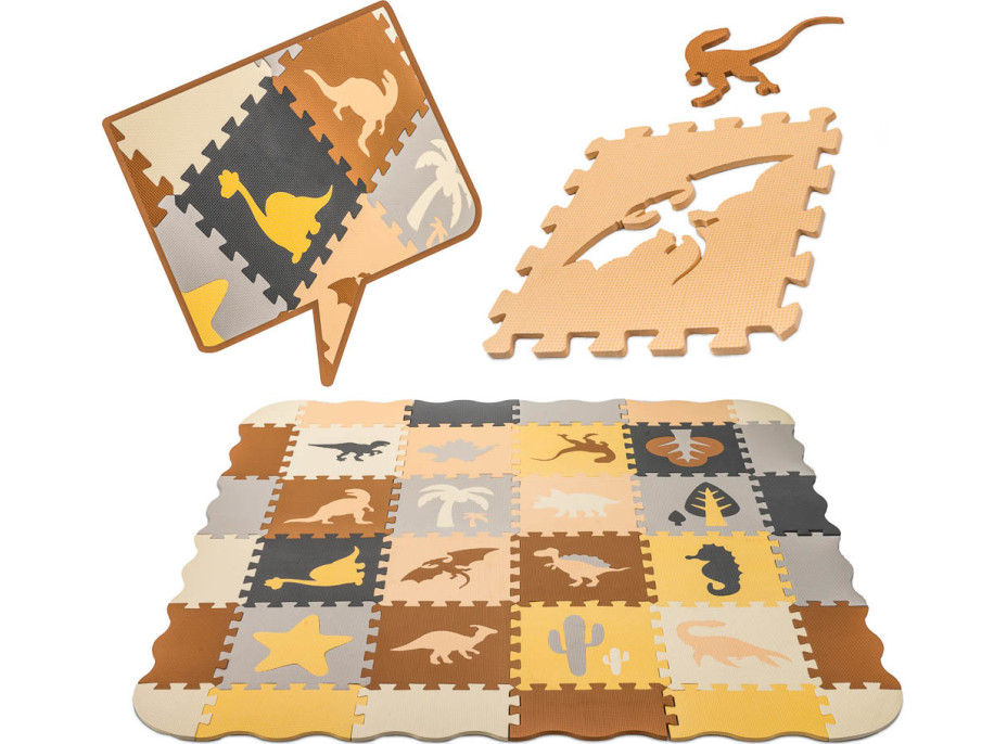 Penová puzzle podložka/ohrádka 36 prvkov - Dinosaury - 143 cm x 143 cm x1 cm