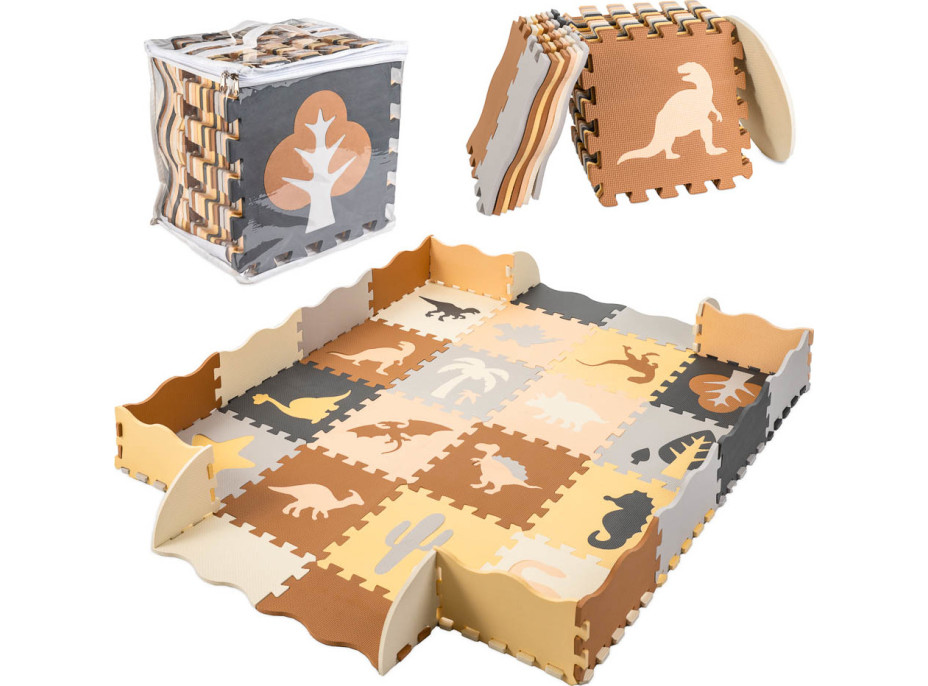 Penová puzzle podložka/ohrádka 36 prvkov - Dinosaury - 143 cm x 143 cm x1 cm
