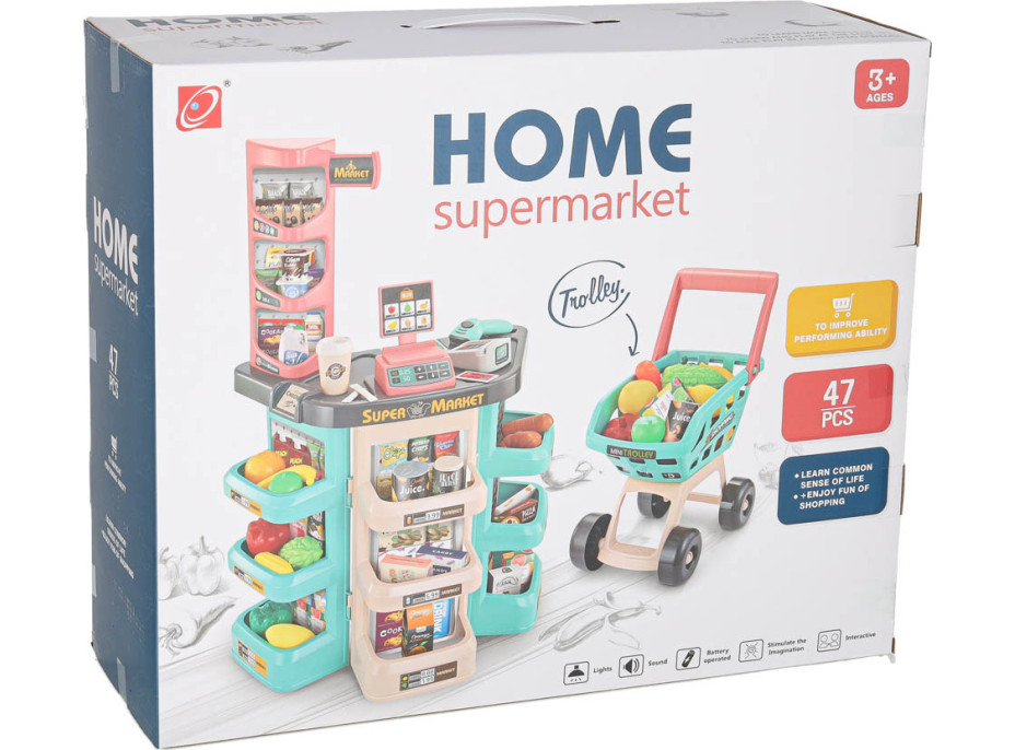 Pokladňa v supermarkete s nákupným vozíkom
