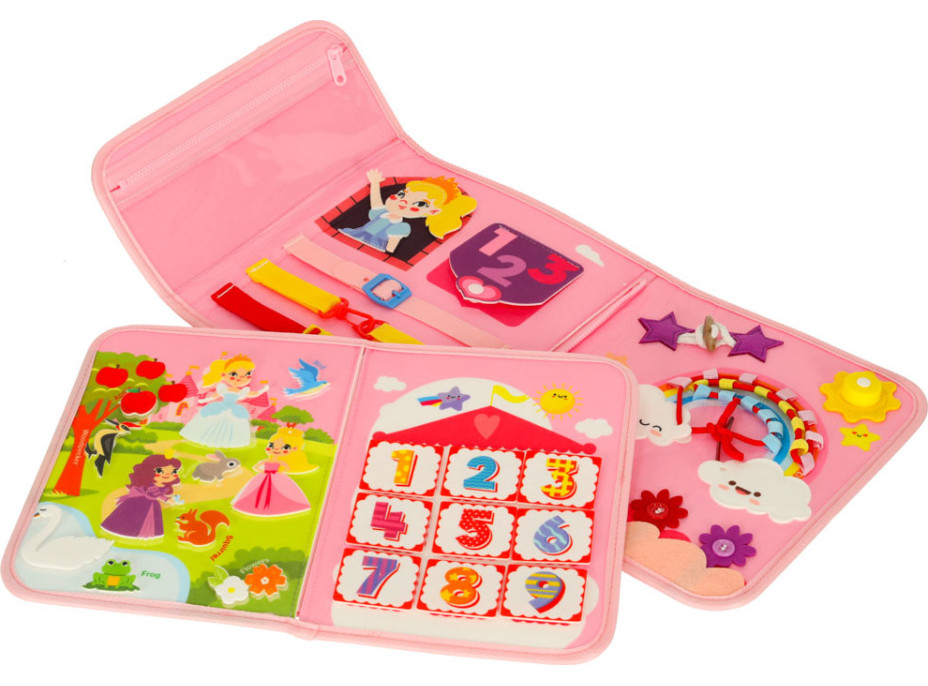 Zmyslová manipulačná Montessori quiet book - Ružová aktovka