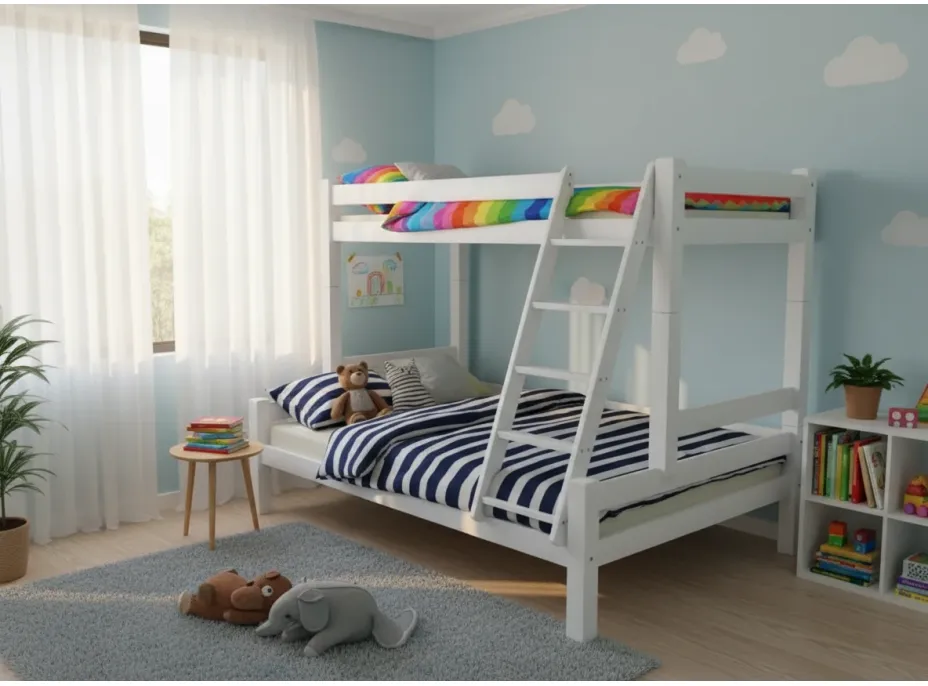 Detská poschodová posteľ s rozšíreným spodným lôžkom z MASÍVU 200x90cm so šuplíkmi PAVLÍNA