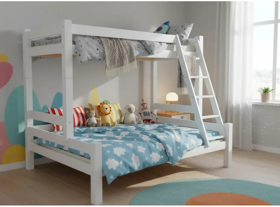Detská poschodová posteľ s rozšíreným spodným lôžkom z MASÍVU 200x90cm so šuplíkmi PAVLÍNA