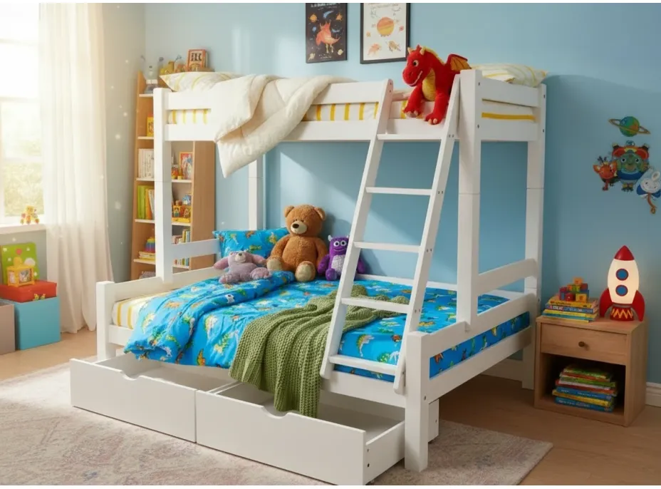 Detská poschodová posteľ s rozšíreným spodným lôžkom z masívu ROBUST 8X8 6A - 200x90 cm