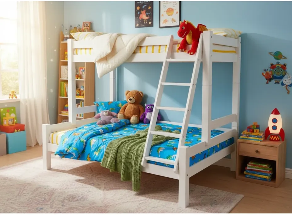 Detská poschodová posteľ s rozšíreným spodným lôžkom z MASÍVU 200x90 cm bez šuplíka PAVLÍNA