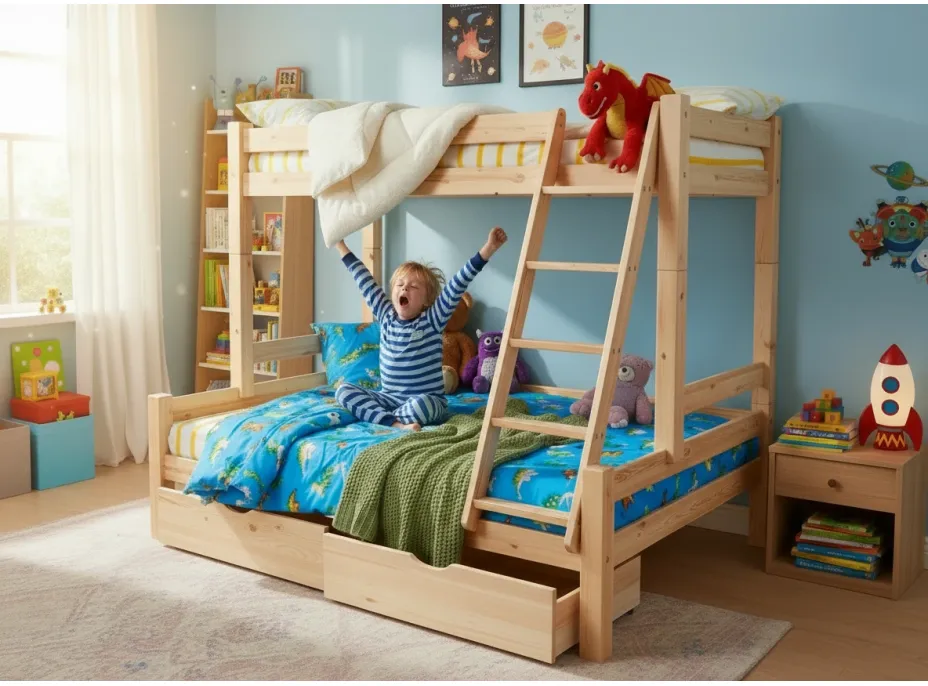 Detská poschodová posteľ s rozšíreným spodným lôžkom z masívu ROBUST 8X8 6A - 200x90 cm