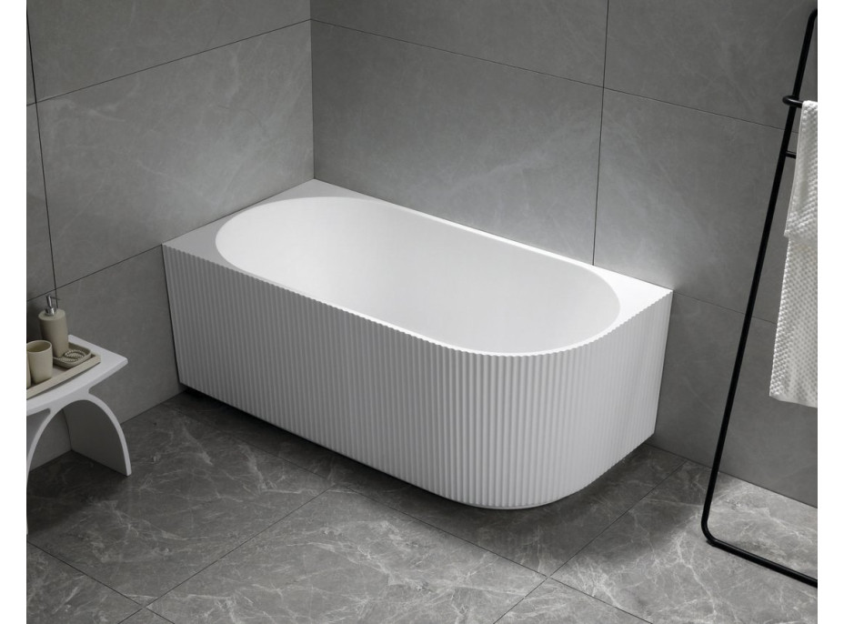 Aqualine TIBERA L rohová stojaca vaňa, 170x81cm, panel vlnky, biela E1026G