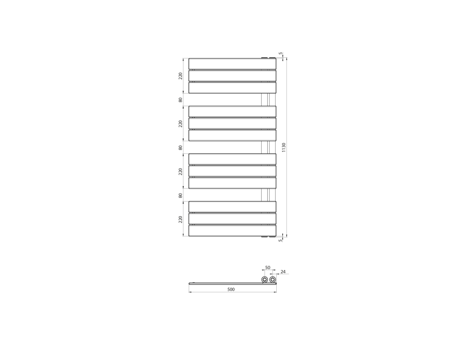 Aqualine MYTHOS vykurovacie teleso 500x1130mm, biela LLM511W