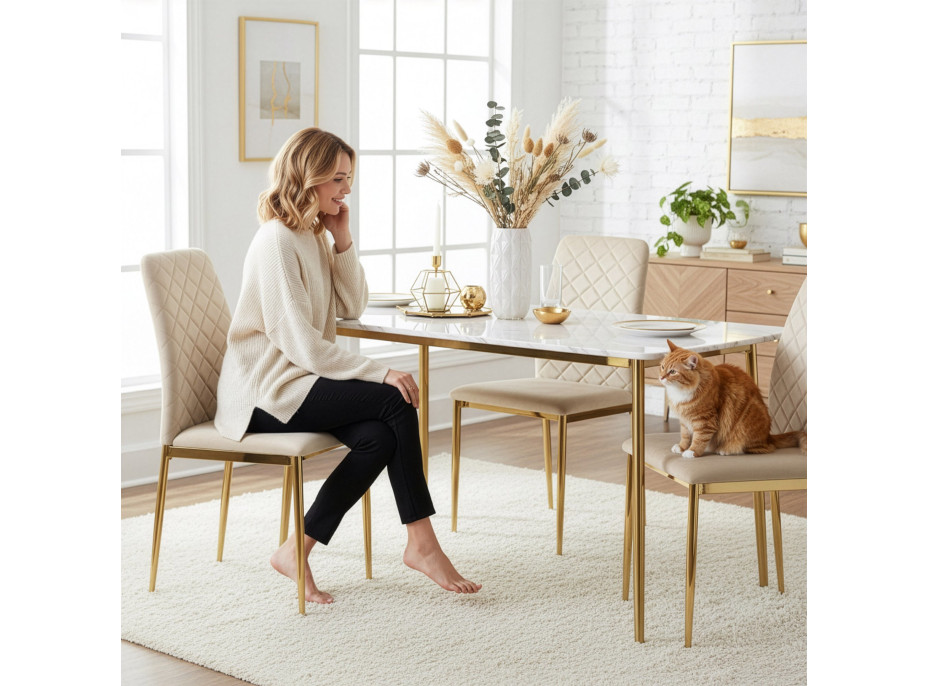 Jedálenská stolička MAVERIK Velvet - béžová/zlatá