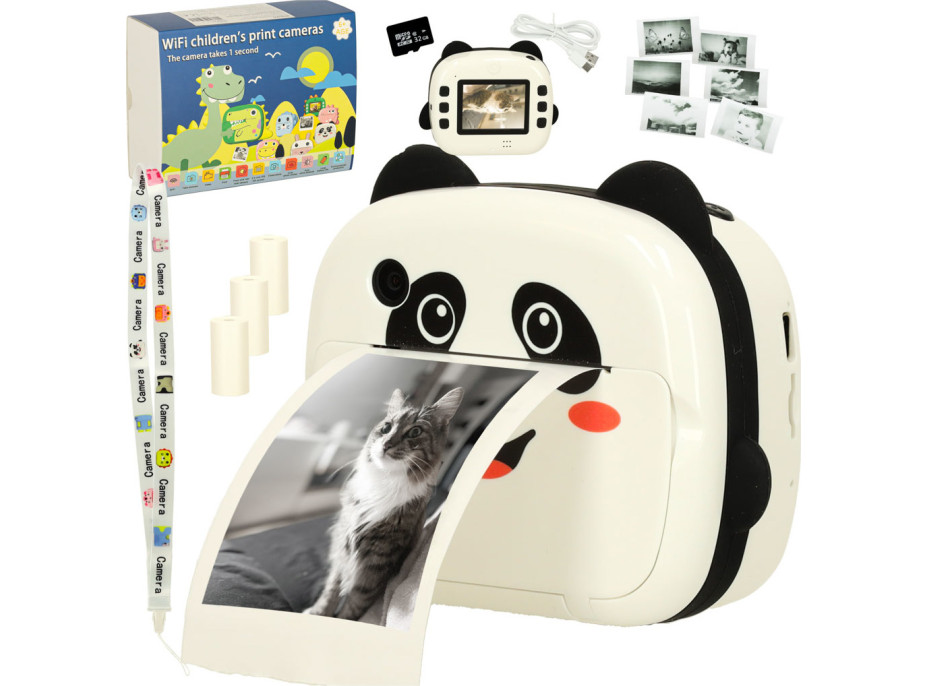 Detský instantný fotoaparát s tlačou - Panda - biely