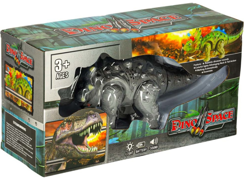 Diaľkovo ovládaný chodiaci dinosaurus RC Triceratops so zvukmi a svetlom